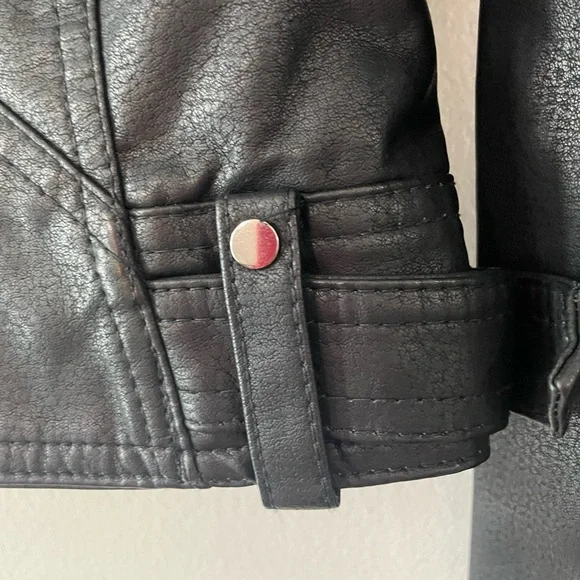 Jou Jou faux leather Black biker Jacket with Pink Fur Trim